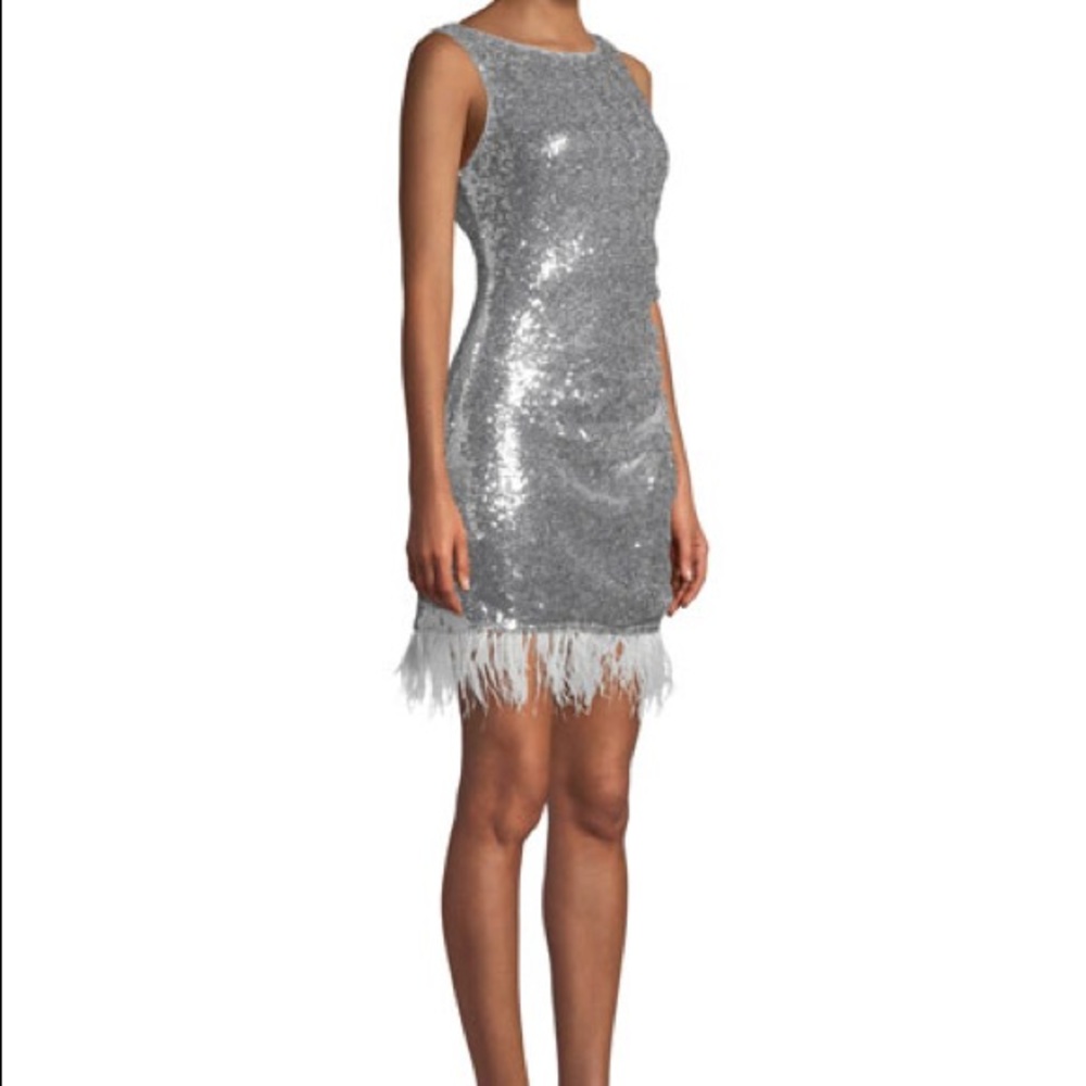 Jay Godfrey Olma Sequin Feather Trim Dress